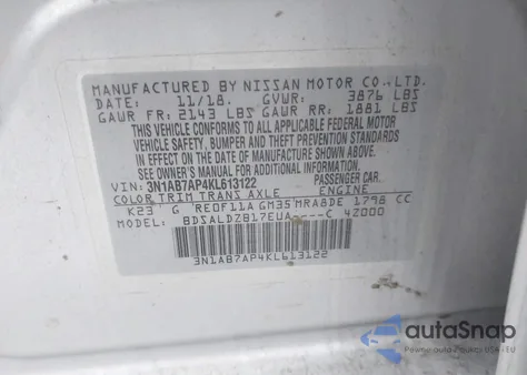 2019 Nissan Sentra Sv z USA, uszkodzony, nr VIN 3N1AB7AP4KL613122